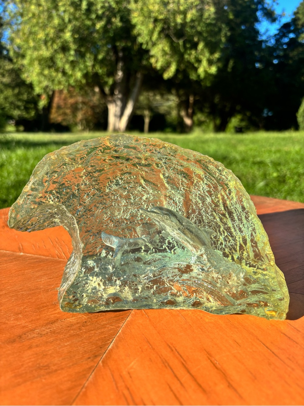 VINTAGE LUCITE DOLPHIN IN WAVES SCULPTURE. UNIQUE!